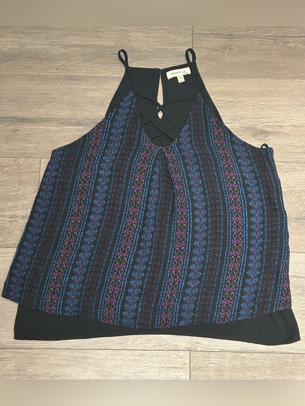 Monteau Black Patterned Crisscross Camisole